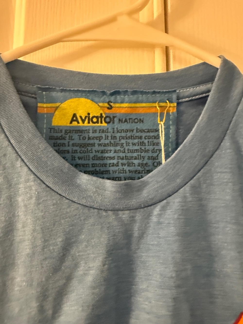 Aviator Nation Sky Blue Tee with Rainbow Patch Small - Picture 5 of 6